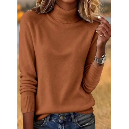 Women Plain Spring/Fall Casual Long Sleeve Turtleneck Cotton Sweater