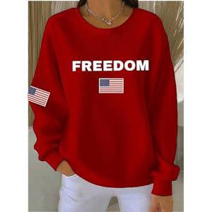 Women America Flag Crew Neck Vintage Spring/Fall Long Sleeve Sweatshirt