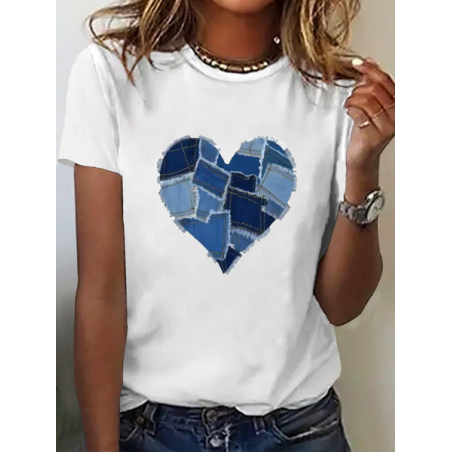 Women Heart/Cordate Short Sleeve Tee T-shirt Crew Neck Printing Casual Graphic Tee Summer Top