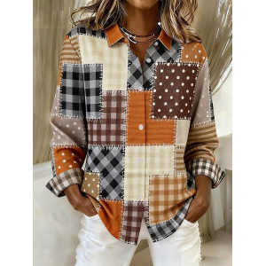 Women Abstract Shirt Collar Long Sleeve Shirt Buckle Regular Sleeve Casual Daily Spring/Fall Top