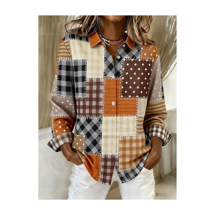 Women Abstract Shirt Collar Long Sleeve Shirt Buckle Regular Sleeve Casual Daily Spring/Fall Top