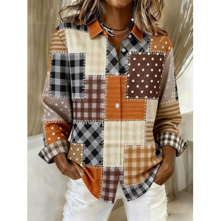 Women Abstract Shirt Collar Long Sleeve Shirt Buckle Regular Sleeve Casual Daily Spring/Fall Top