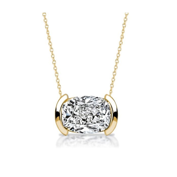 Italo Golden Half Bezel Cushion Cut Pendant Necklace For Women