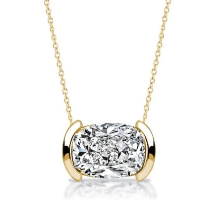 Italo Golden Half Bezel Cushion Cut Pendant Necklace For Women