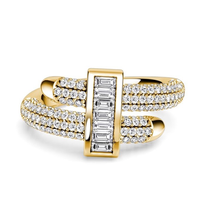 Italo Golden Micro Pave Round & Baguette Cut Unique Engagement Rings