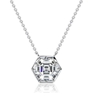 Italo Multi Prong Hexagon Cut White Sapphire Pendant Necklace For Women