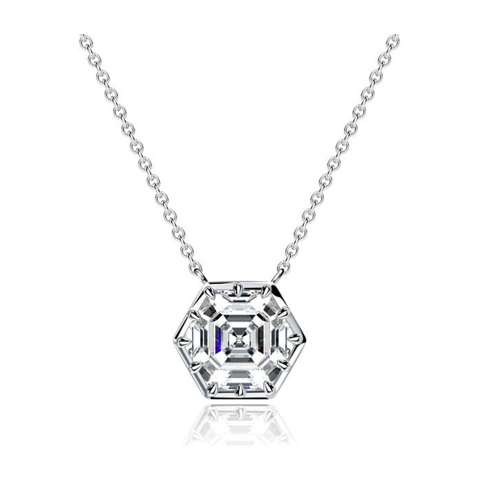 Italo Multi Prong Hexagon Cut White Sapphire Pendant Necklace For Women