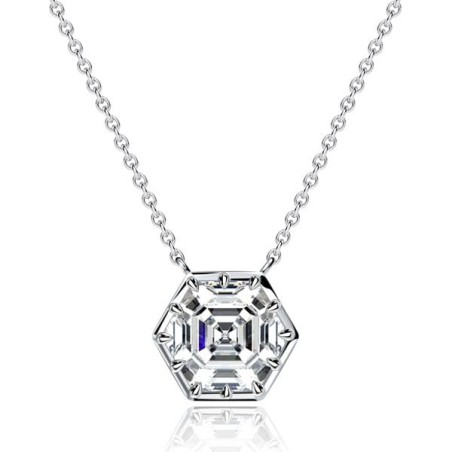 Italo Multi Prong Hexagon Cut White Sapphire Pendant Necklace For Women