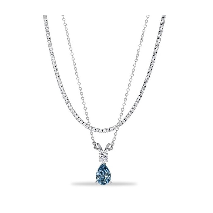 Italo Pear Cut Blue Topaz Layering Necklaces For Women