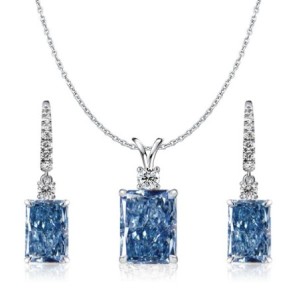 Italo Radiant Cut Blue Topaz Necklace & Drop Earrings Jewelry Set