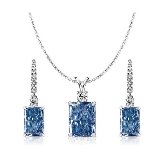 Italo Radiant Cut Blue Topaz Necklace & Drop Earrings Jewelry Set