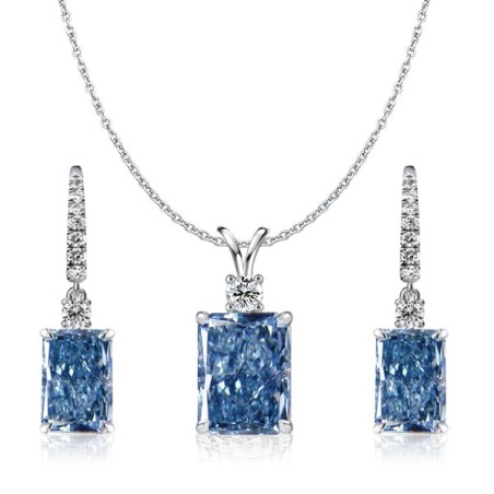 Italo Radiant Cut Blue Topaz Necklace & Drop Earrings Jewelry Set