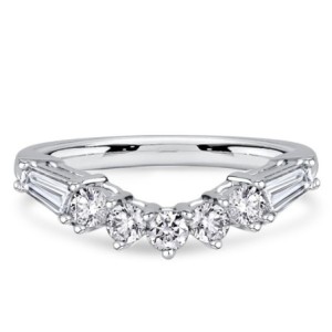 Italo Baguette & Round Cut Chevron Wedding Band For Women Matching Wedding Bands