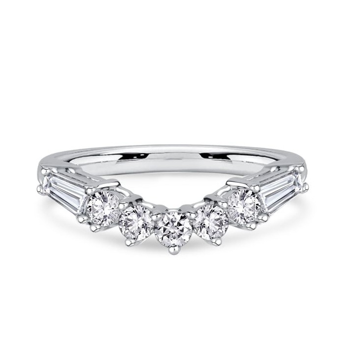 Italo Baguette & Round Cut Chevron Wedding Band For Women Matching Wedding Bands