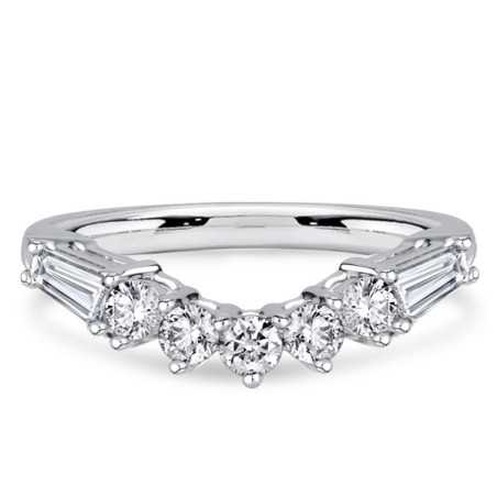 Italo Baguette & Round Cut Chevron Wedding Band For Women Matching Wedding Bands