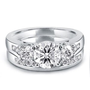 Three Stone Created White Sapphire Bridal Set