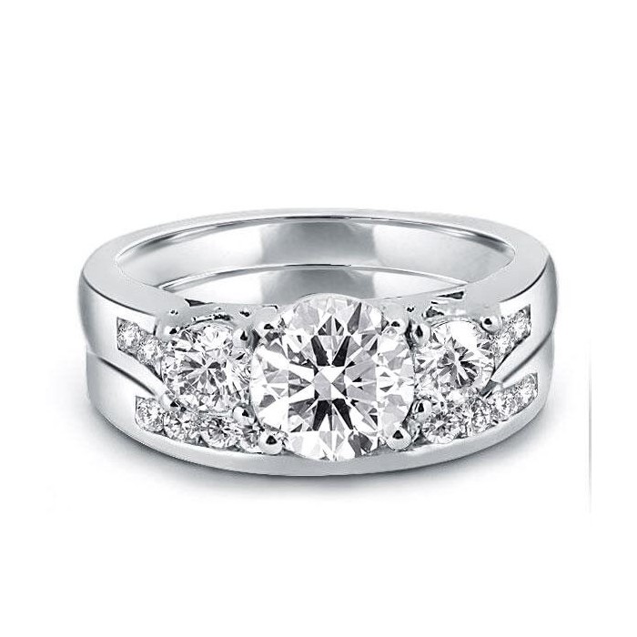 Three Stone Created White Sapphire Bridal Set