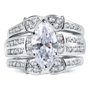 Italo Marquise Cut Engagement Ring Set Silver 3PC Wedding Set
