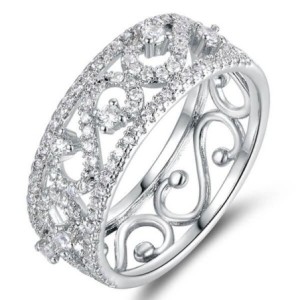 Italo Vintage Lace Filigree Created White Sapphire Wedding Band