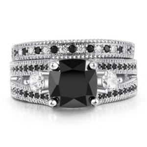 Italo Black Ring Set Cushion Cut Engagement Ring Bridal Set