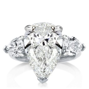 Italo Three Stone Pear Created White Sapphire Engagement Ring