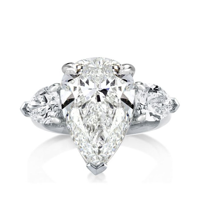 Italo Three Stone Pear Created White Sapphire Engagement Ring
