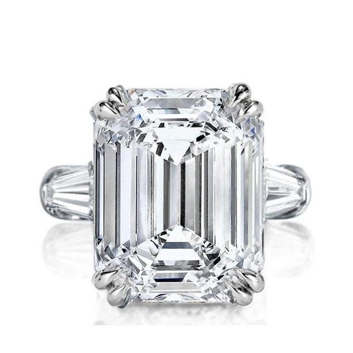 Italo Three Stone Emerald Created White Sapphire Engagement Ring