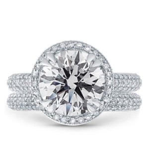 Italo 3 Row Milgrain Halo Created White Sapphire Bridal Set