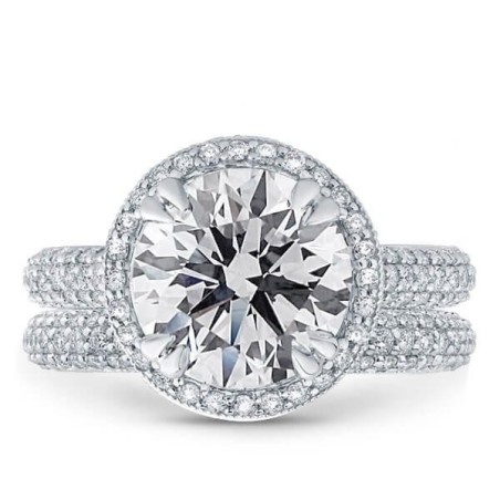 Italo 3 Row Milgrain Halo Created White Sapphire Bridal Set