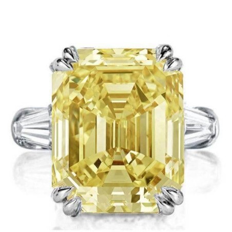 Three Stone Emerald Cut Yellow Topaz Engagement Ring