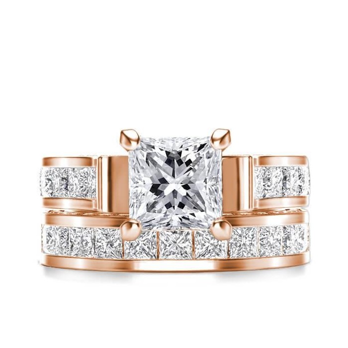 Italo Royal Design Rose Gold Created White Sapphire Bridal Set