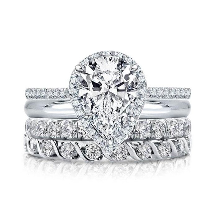 Halo Pear Created White Sapphire Bridal Set