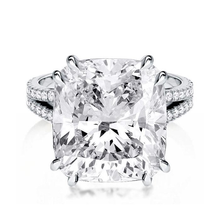 Double Prong Split Shank Cushion Cut Engagement Ring