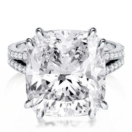 Double Prong Split Shank Cushion Cut Engagement Ring