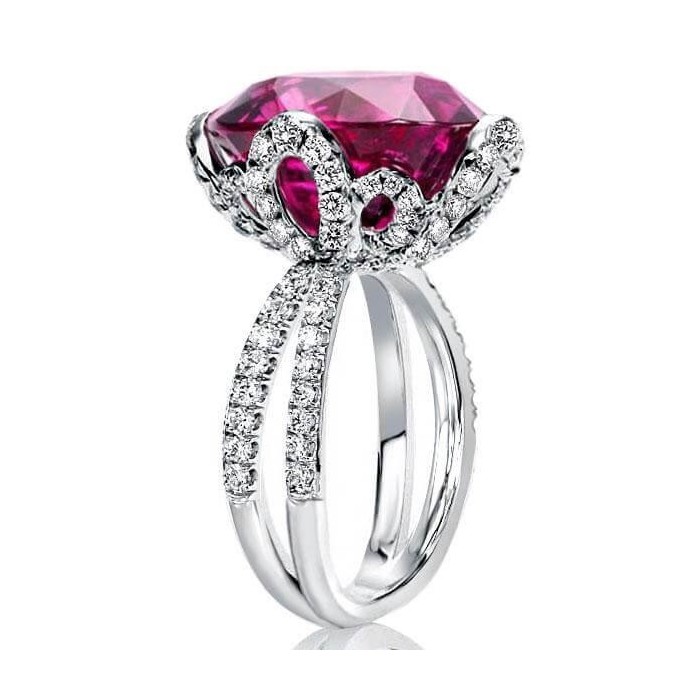 Flower Design Oval Ruby Engagement Ring (13.15 CT. TW.)