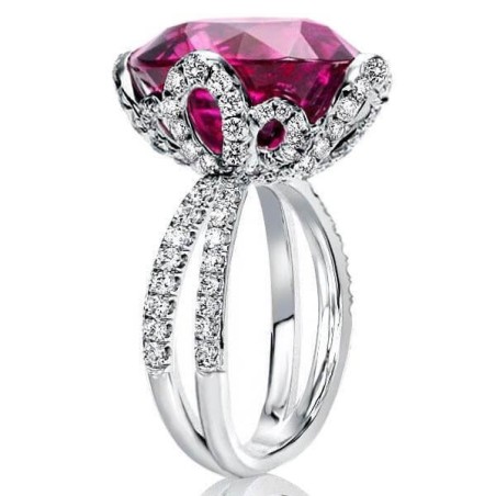 Flower Design Oval Ruby Engagement Ring (13.15 CT. TW.)