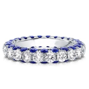 Eternity Round White & Blue Sapphire Wedding Band