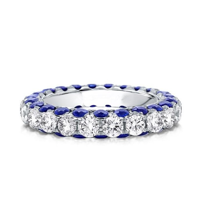 Eternity Round White & Blue Sapphire Wedding Band