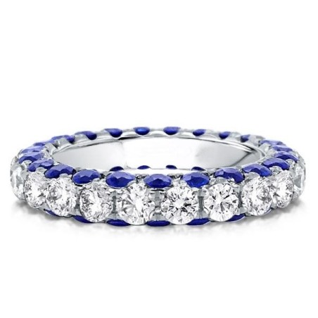 Eternity Round White & Blue Sapphire Wedding Band