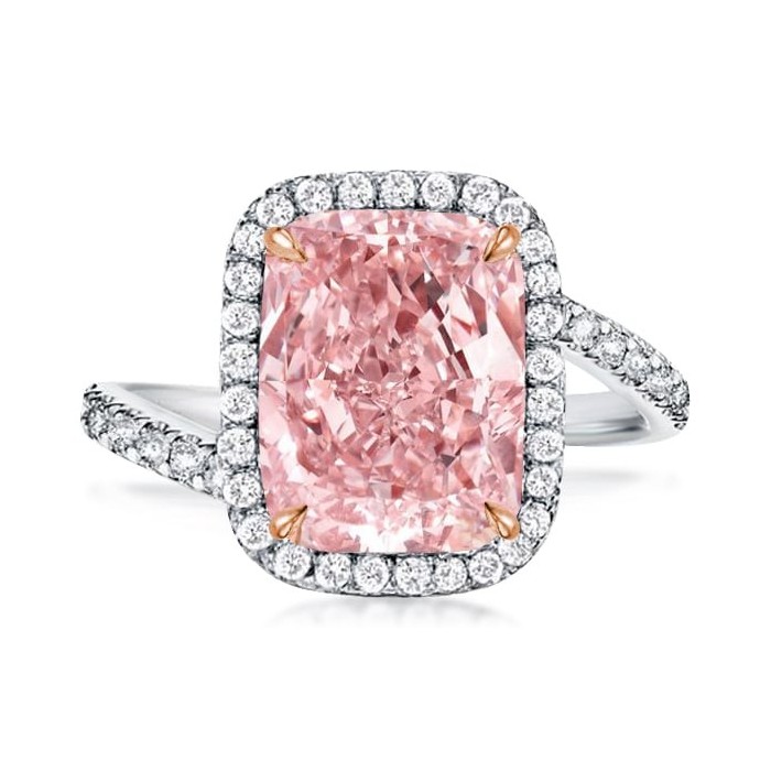 Halo Radiant Created Pink Sapphire Engagement Ring