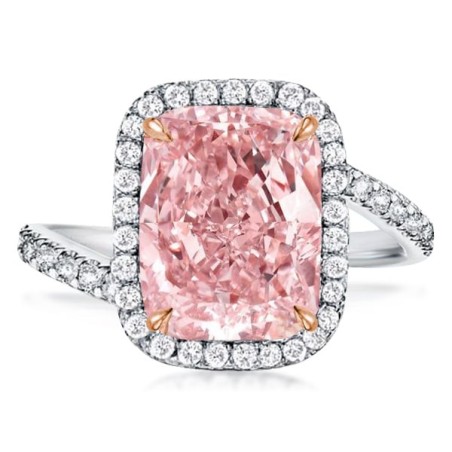 Halo Radiant Created Pink Sapphire Engagement Ring