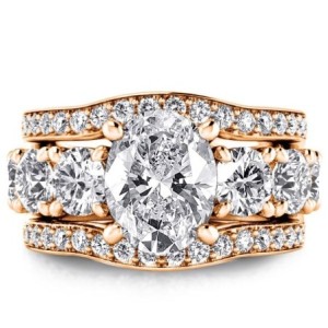 Rose Gold Seven Stone Oval 3PC Wedding Set