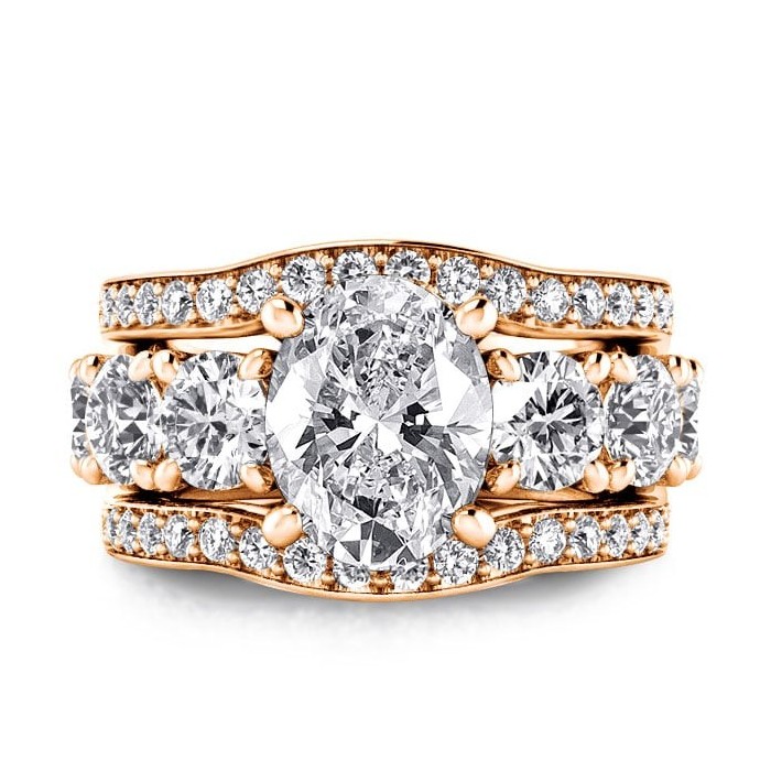 Rose Gold Seven Stone Oval 3PC Wedding Set