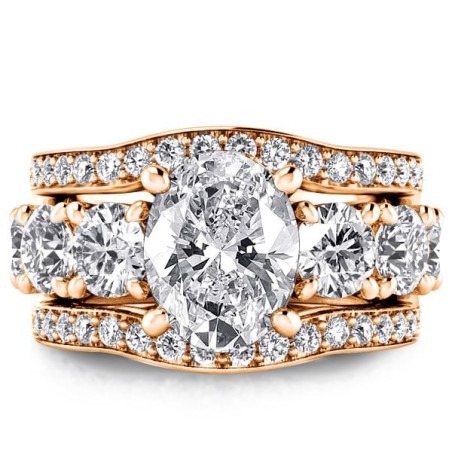 Rose Gold Seven Stone Oval 3PC Wedding Set