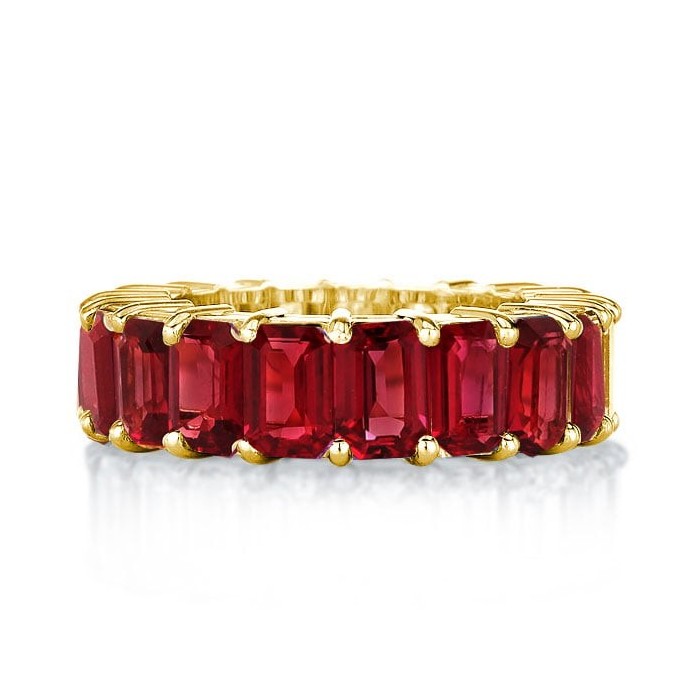 Golden Classic Emerald Created Garnet Eternity Wedding Band