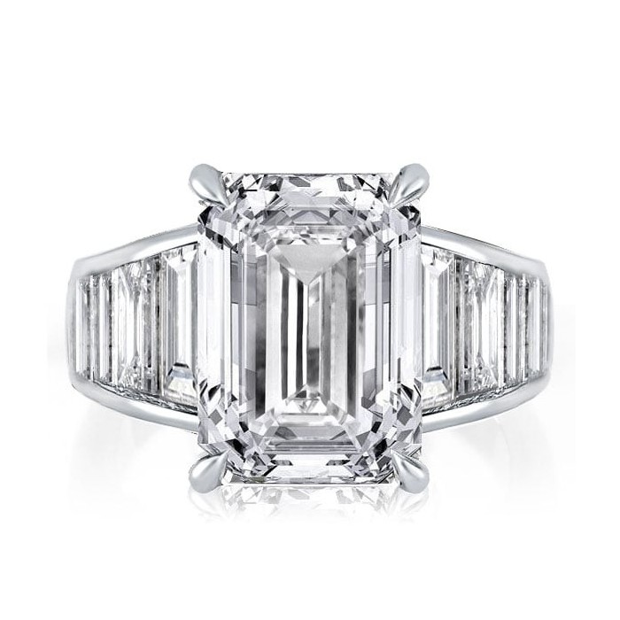 Sterling SIlver Ring Unique Engagement Ring With Emerald & Baguette