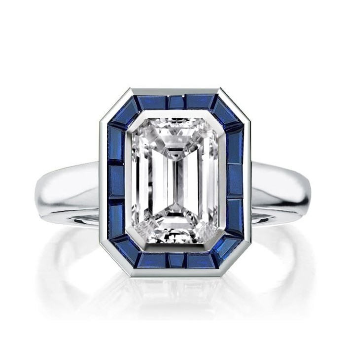 Halo Emerald Bezel Solitaire Engagement Ring