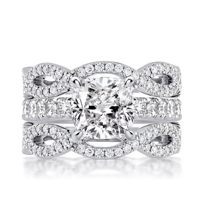 Twist Cushion Cut Bridal Set 3PC Wedding Set
