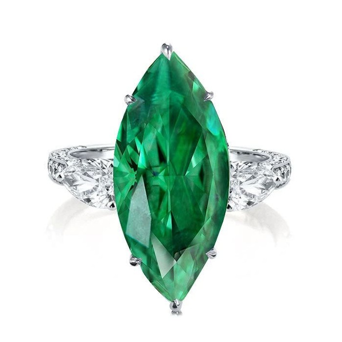 Three Stone Marquise Cut Emerald Engagement Ring