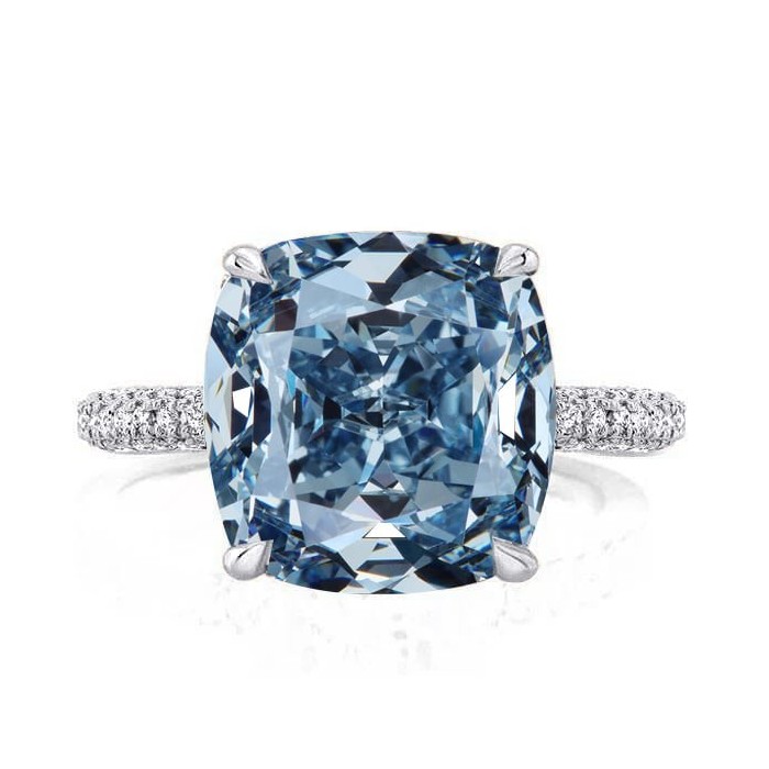 Italo Blue Topaz Ring Hidden Halo Cushion Cut Engagement Ring